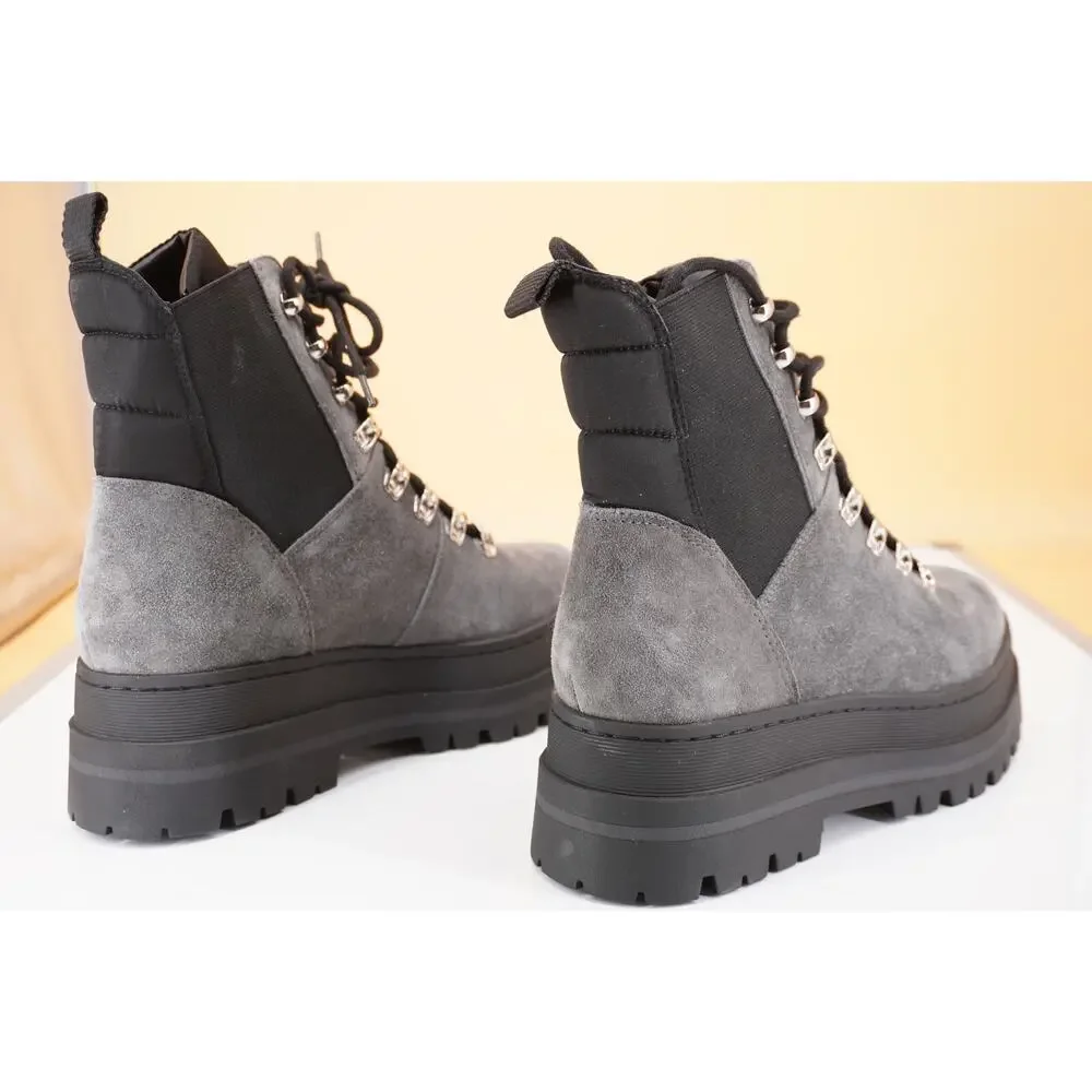 Marc Fisher Plune Lace-Up Lug Sole Bootiet SZ 8.5 biker Lugg Grey Suede $250